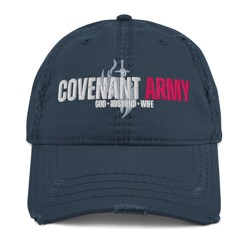 Covenant Army Marriage Distressed Hat (Pink) – Navy Front